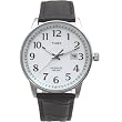 Timex 2G081 Men's Round Silver-Tone Casual Watch with White Easy-to-Read Dial and Black Genuine Leather Band