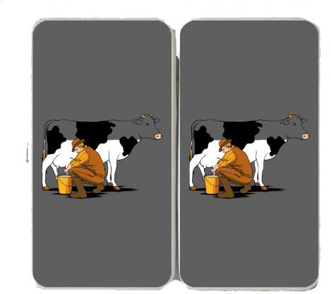 "Milking Out" Funny Man Milking Cow Draining White Color - Taiga Hinge Wallet Clutch