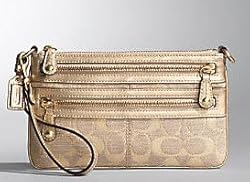 Coach Signature Large Lurex Bonnie Wristlet Handbag Bag 42789 Dark Natural Gold