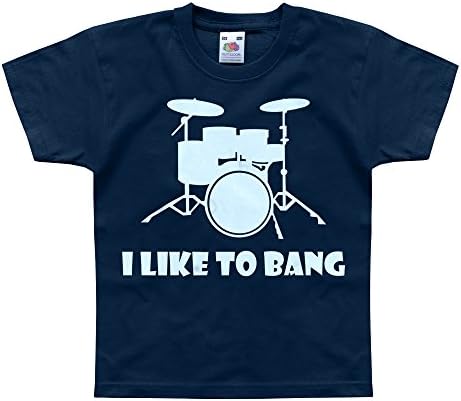 Nutees I Like To Bang Drummer's Drum Set Music Band Unisex Kids T Shirts - Navy 2/3 Years