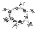 Silver Tone Puppy Paw Print Dog Bead Stretch Bracelet