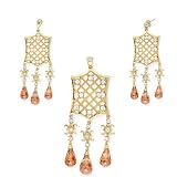 Champagne Briollette CZ Artifical Diamond Pendant Earrings Set