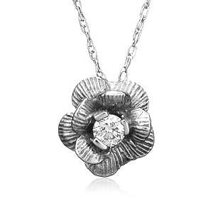 14k White Gold Diamond Flower Pendant (.06 cttw, J Color, I2 Clarity), 18"