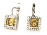 18K White Gold Earrings with European Leverback, Enhanced with Citrine and Diamond Accents