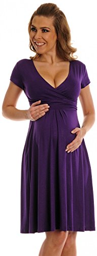 Happy Mama. Women's Maternity Jersey Flare Baby Shower Dress Short Sleeves. 108p