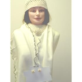 J107, Hand Trimmed Ivory Cashmere with Black Trim 10inches By 70 Inches Scarf for Women and Teens...