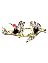 Natural Diamond 14K Yellow Gold Blue Sapphire Bird Brooch/Pin [I_027]
