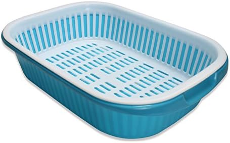 Fruit and Vegetable Strainer - Stackable Soaking Bowl and Colander Set by PowerChefs (Blue)