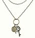 Necklace - N209 - Heart, Key, Hatchet Cross and Coin Cluster ~ Antique Gold Tone