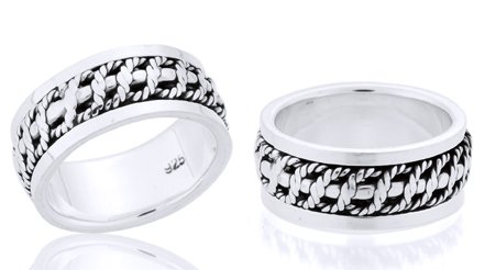 Celtic Style Spinner Ring Band Oxidized Sterling Silver