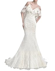 V-neck Off the Shoulder Mermaid Lace  Dress with a Brush/Sweep Train 