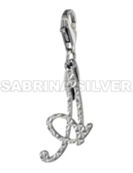 Sterling Silver Script Initial Letter A Alphabet Charm Diamond Cut Finish and Lobster Lock Clasp, 3/4 inch