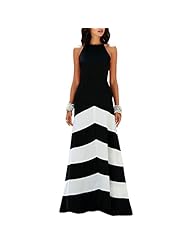 Sleeveless Striped Print Ankle Length Summer Chiffon Party Dress 