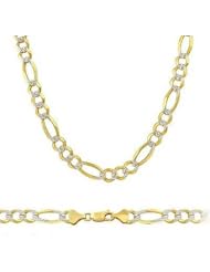 14k Solid Yellow n White Gold Figaro Bracelet 5mm 8"