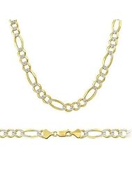 14k Solid Yellow n White Gold Figaro Bracelet 6mm 8"