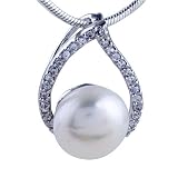 STERLING SILVER CRYSTAL TEARDROP PEARL JEWELRY PENDANT NECKLACE