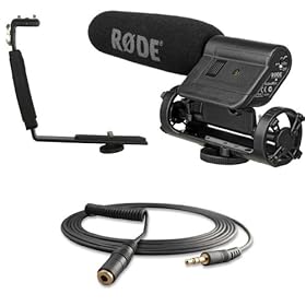 Rode VideoMic Directional On-Camera Condenser Shotgun Microphone with Polaroid Camcorder/DSLR Camera Shoe Bracket and VC1 10ft Stereo Mini Extension Cable Kit