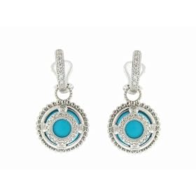 Round Turquoise Earring Charms with Diamonds in White Gold by Jude Frances