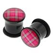 Pink Acrylic Single Flared Plugs with Plaid Pattern and "O" Ring - 6G - Sold as a Pair