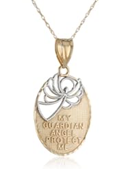 Duragold 14k Two-Tone Oval Guardian Angel Pendant Necklace