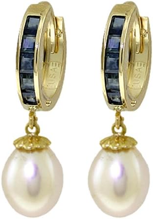 14k Gold Hoop Earrings with Genuine Sapphires & Pearls