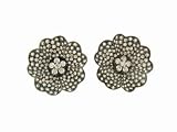 Large Pave Diamond Flower Earrings in Blackened White Gold by Manak