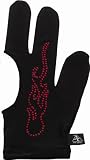 Cue and Case BG-6-M Medium Black Pro Series Billiard Glove with Red Rhinestone Flames