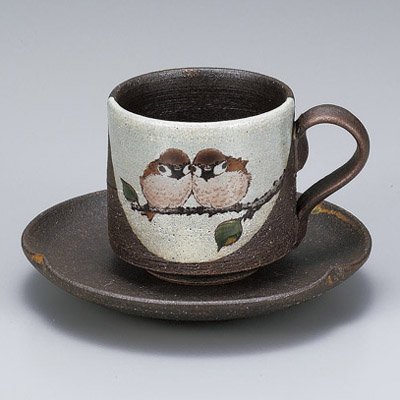 九谷焼 コーヒーカップ＆ソーサー 福々雀