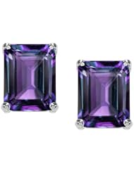 Tommaso Design (tm) 8x6mm Emerald Cut Simulated Alexandrite Earrings Studs in 14 kt White Gold