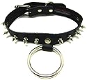 Black Leather Spiked O Ring Choker Fetish Collar Sub