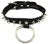Black Leather Spiked O Ring Choker Fetish Collar Sub