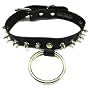 Black Leather Spiked O Ring Choker Fetish Collar Sub