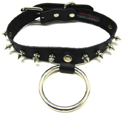 Black Leather Spiked O Ring Choker Fetish Collar Sub