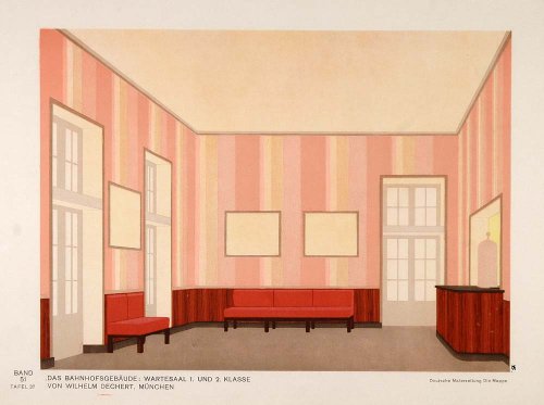 1931 Art Deco Design Train Station Waiting Room Litho - Original Lithograph