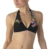 Xhilaration Floral Accent Triangle Swim Top - Ebony