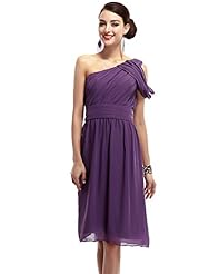 A-line Knee Length Natural   Waistline One Shoulder Chiffon Asymmetric Ruched Lace Bridesmaid Dress 