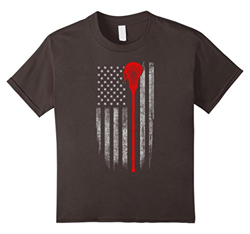Kids Lacrosse American Flag T-Shirt - Lacrosse Stick Flag T Shirt 10 Asphalt