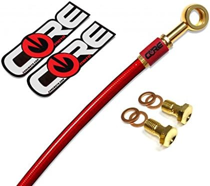 Core Moto - Suzuki GSXR600 / 750 2006-2007 Performance Rear Brake Line - Translucent Red Line 24K Gold Plated Banjos and Bolts Red Logo Tags - Stock Size