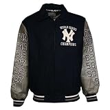 New York Yankees Navy Blue World Series Champions Varsity Leather Jacket