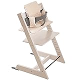 ストッケ トリップトラップ チェアセット チェア:ホワイトウォッシュ ベビーセット:ヘイジーグレー クッション:ベージュストライプ 【3個口】