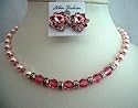 Artisan Jewelry Handcrafted Rose Pearls & Crystal Wedding Jewelry Bridal Necklace Set w/ Genuine Swarovski Pearl & Crystals (BRAND NEW)