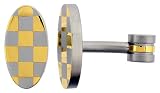 Oval Shape, Surgical Steel Cufllinks Gold Plated Checkered Pattern