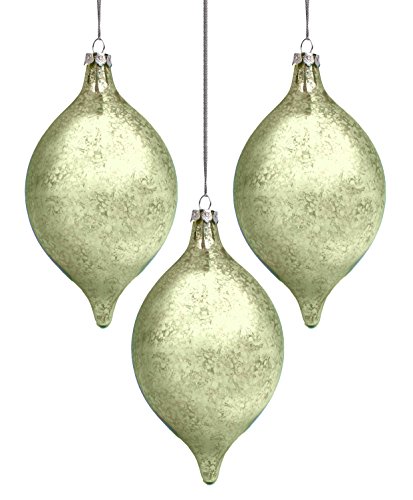 Holiday Lane Molded Glass Green Antique Drop Teardrop Ornaments; Set of 3
