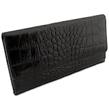 Womens DataSafe Italian Leather Embossed Snap Closure Wallet with RFID Security Feature (Black Croc Pattern)