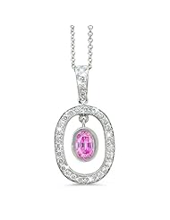 Twin Oval Shaped Vintage Diamond Pendant In 18K White Gold With A 1.00 ct. Genuine pink-sapphire Center Stone.
