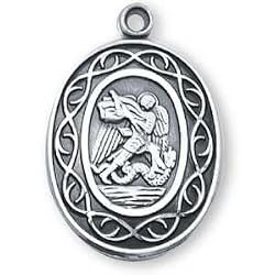 Sterling Silver Crown of Thorns St Michael Medal and 18-inch Chain