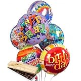 Half Dozen Mylar Balloon Bouquet with Chocolates, Birthday