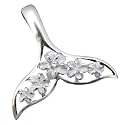 Sterling Silver Whale Tail w/ Plumeria Pendant--Hawaiian Silver Jewelry