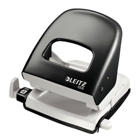 Leitz 5008 Punch 2-Hole Metal Robust with Hardened Cutters Capacity 25x 80gsm Black Ref 5008-00-95