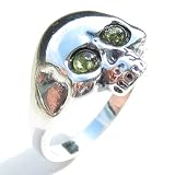 Baltic Green Amber and Sterling Silver Jolly Roger Ring Sizes 5,6,7,8,9,10,11,12